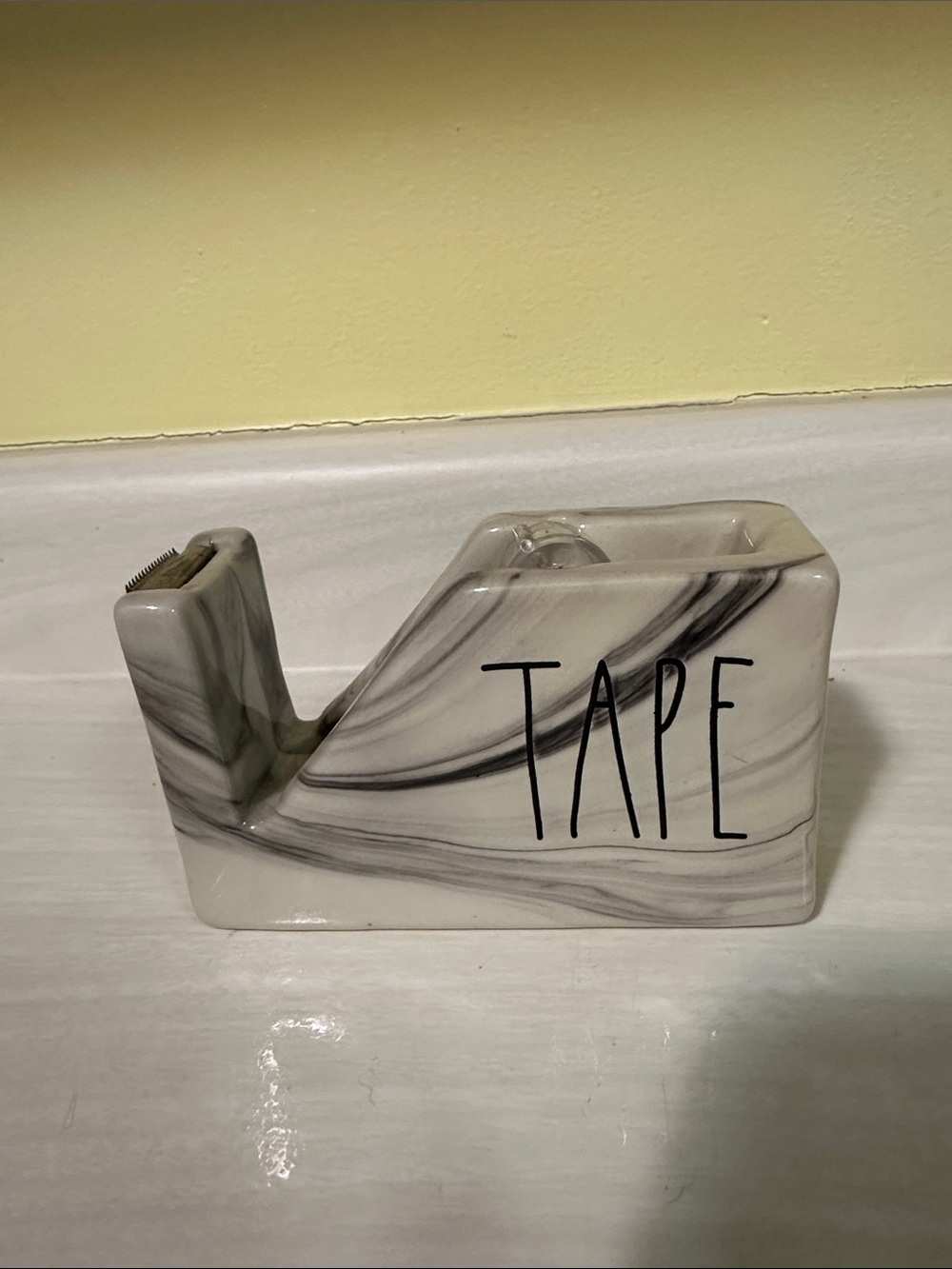 Rae Dunn Marble-Effect Ceramic Tape Dispenser - White and Gray